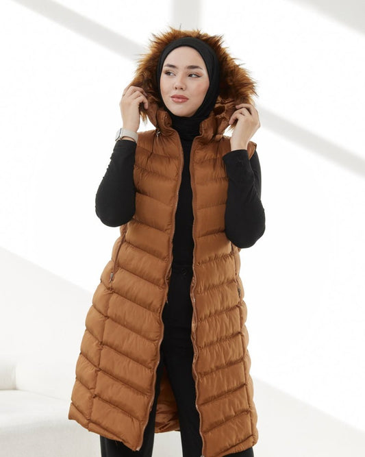 Hooded Vest with Feather