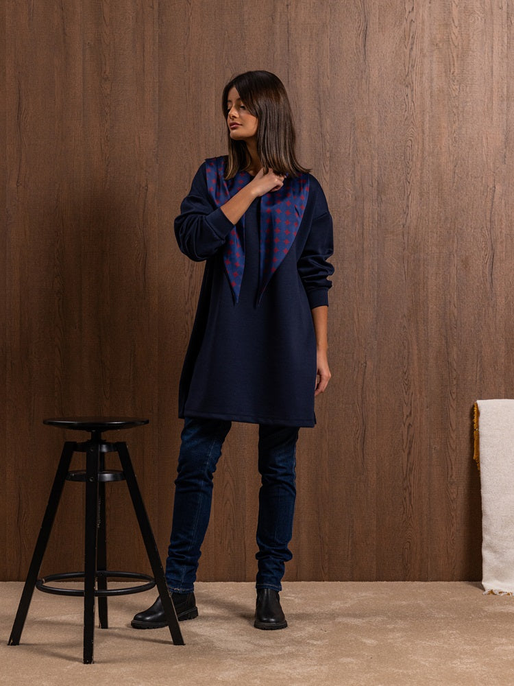 Navy Top with Scarf