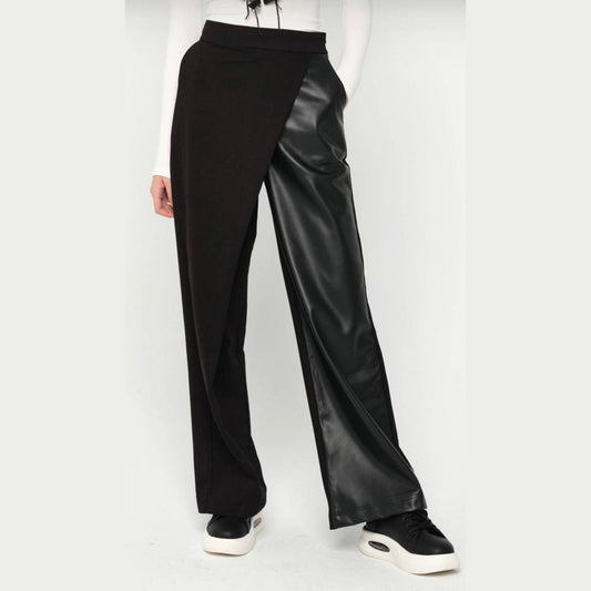 Patchwork Wrap Slit Leather Pants