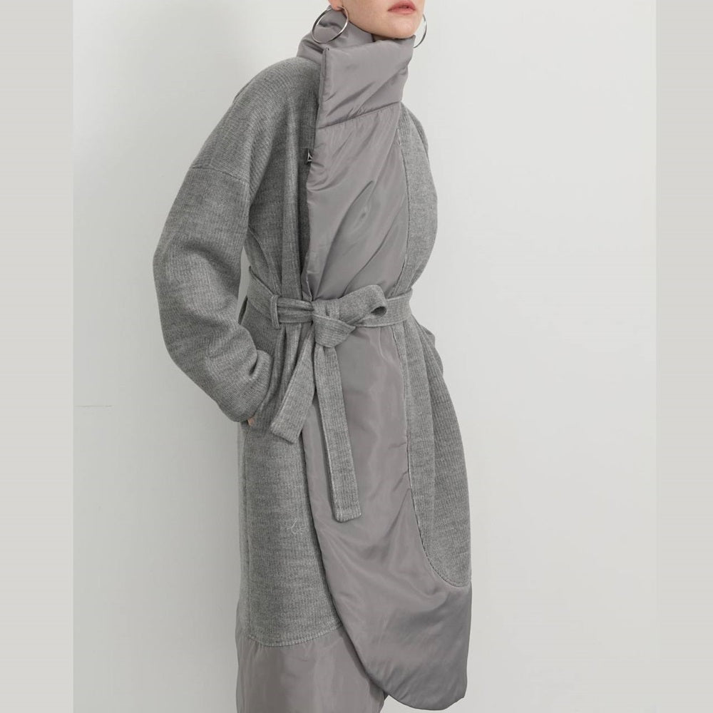 Patchwork Wrap Collar Coat