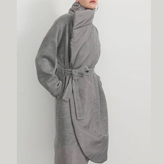 Patchwork Wrap Collar Coat