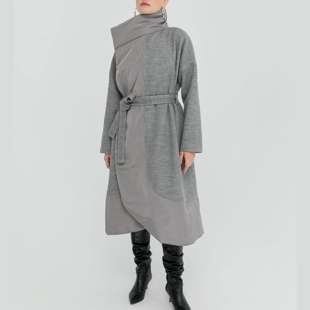 Patchwork Wrap Collar Coat