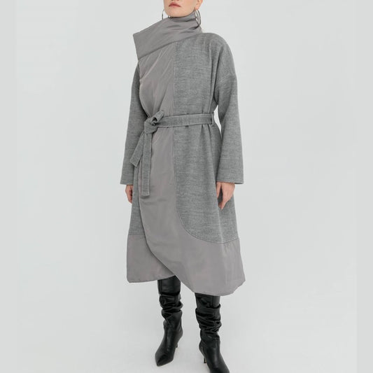 Patchwork Wrap Collar Coat