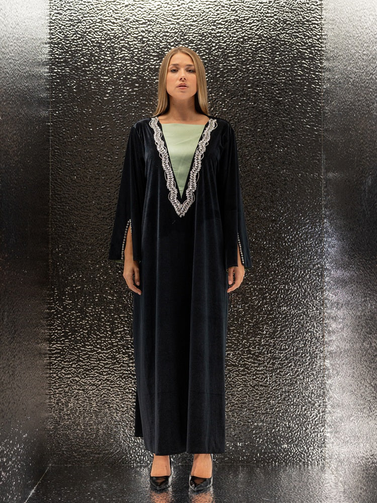 Velvet Black Kaftan with Stones