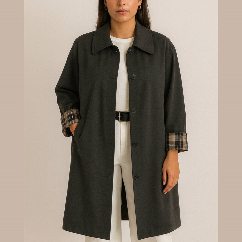 Plaid Cuff Trench Coat