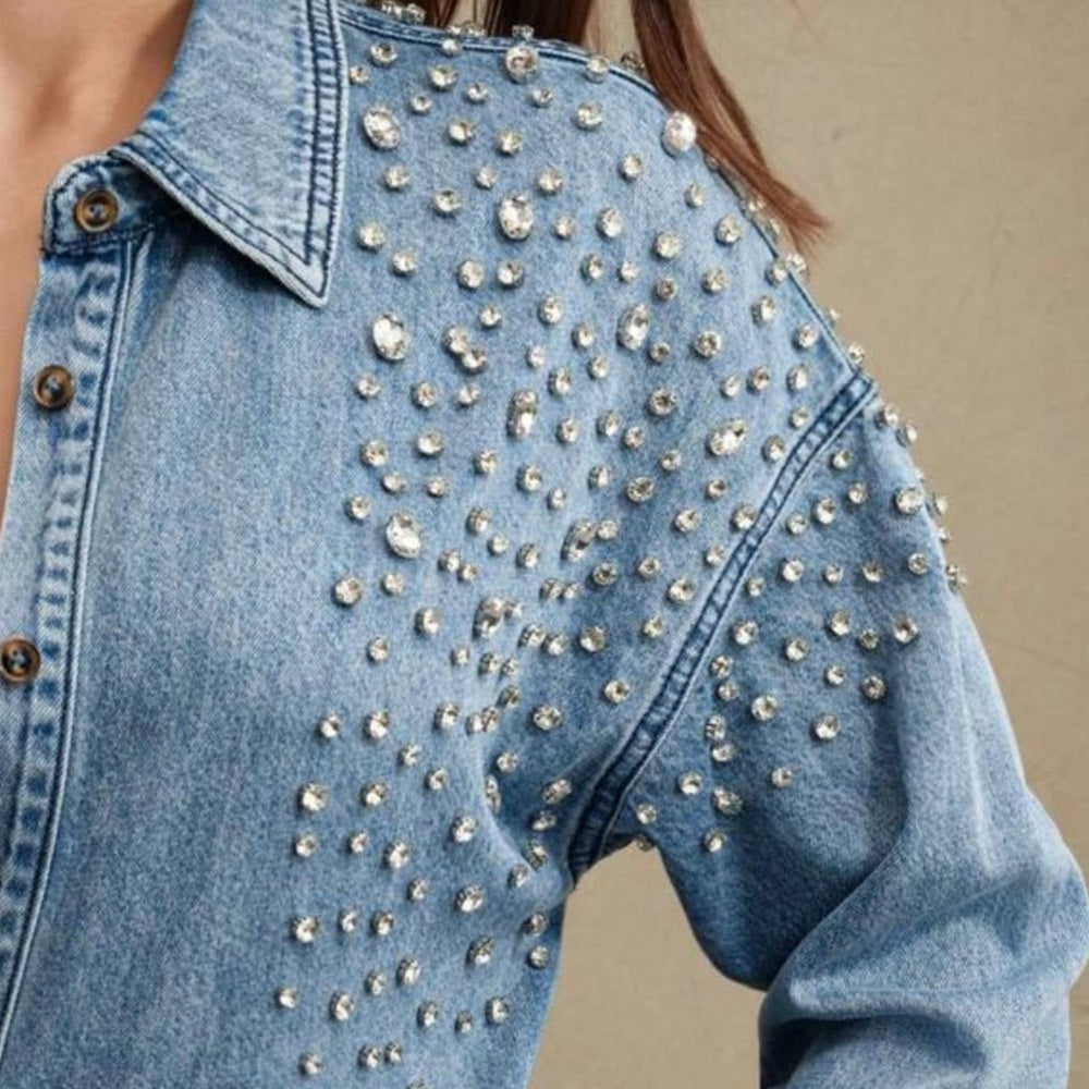 Jeans Shirt with Crystals