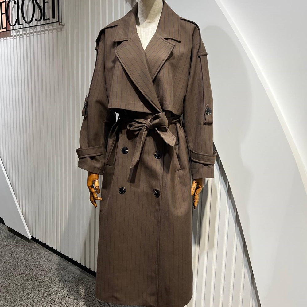 Striped Belted Trench Coat