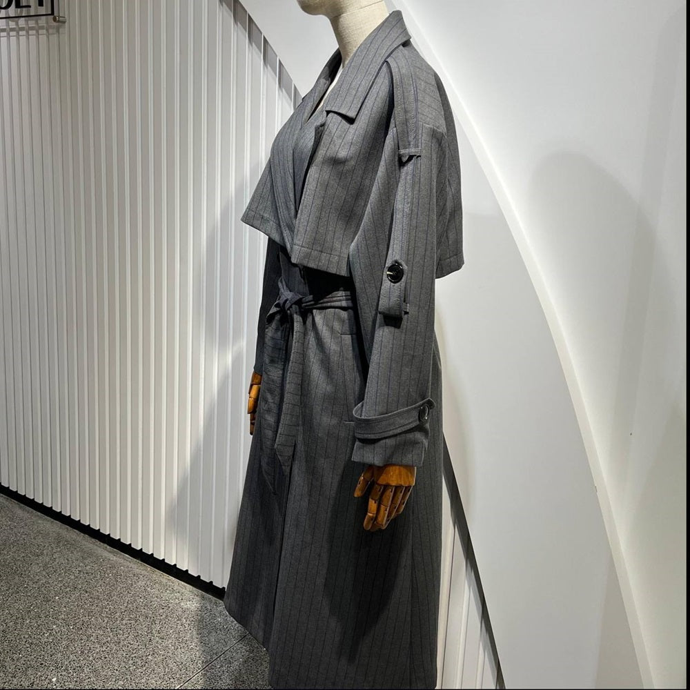 Striped Belted Trench Coat