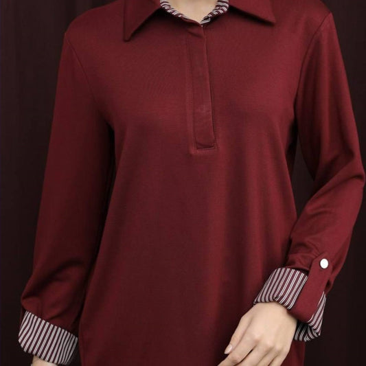 Burgundy Striped Detail Top