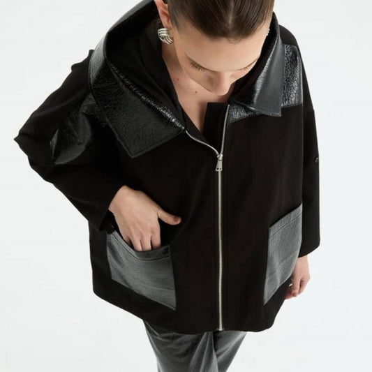 Cotton Oversized Jacket with Leather