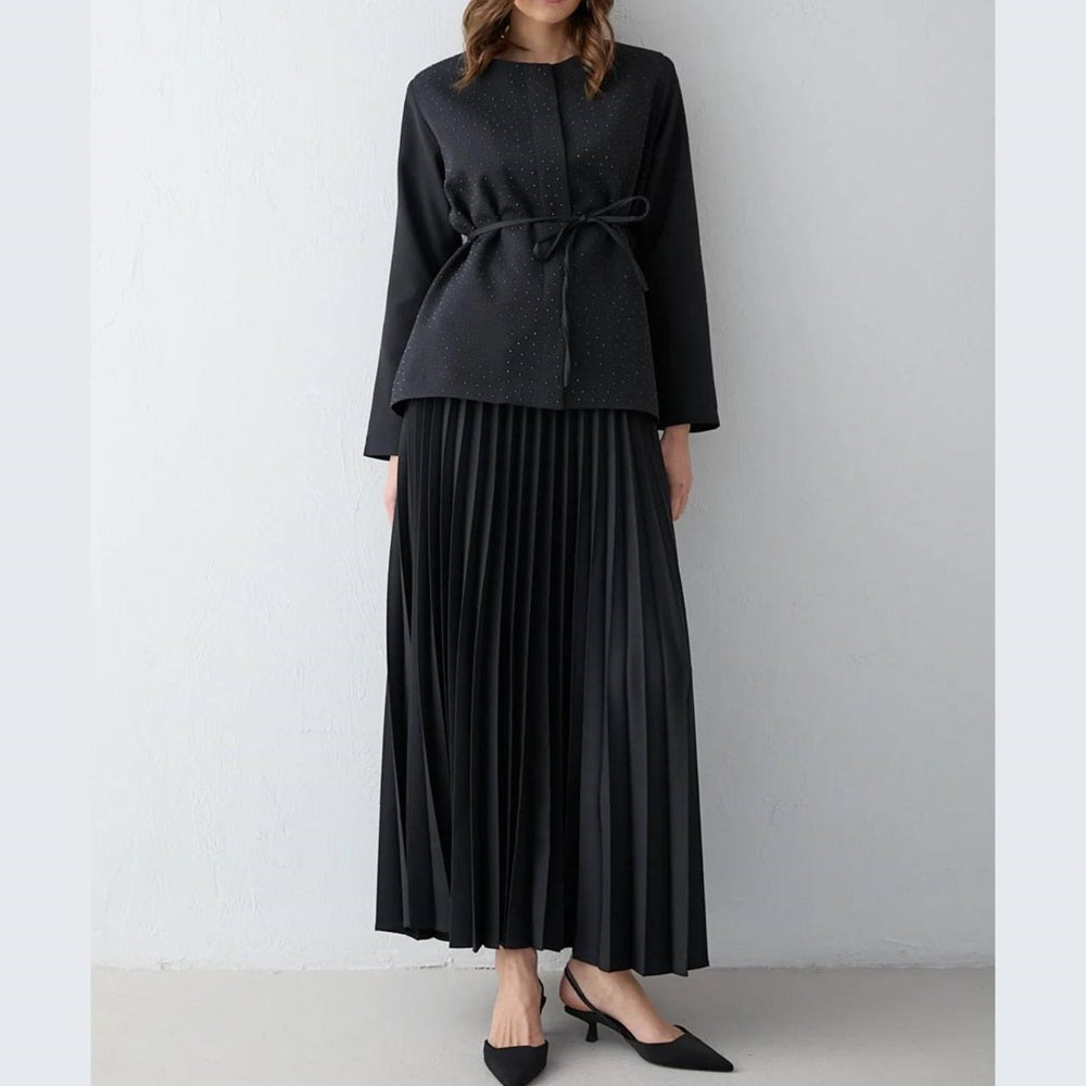 Embellished Top & Pleated Skirt Set