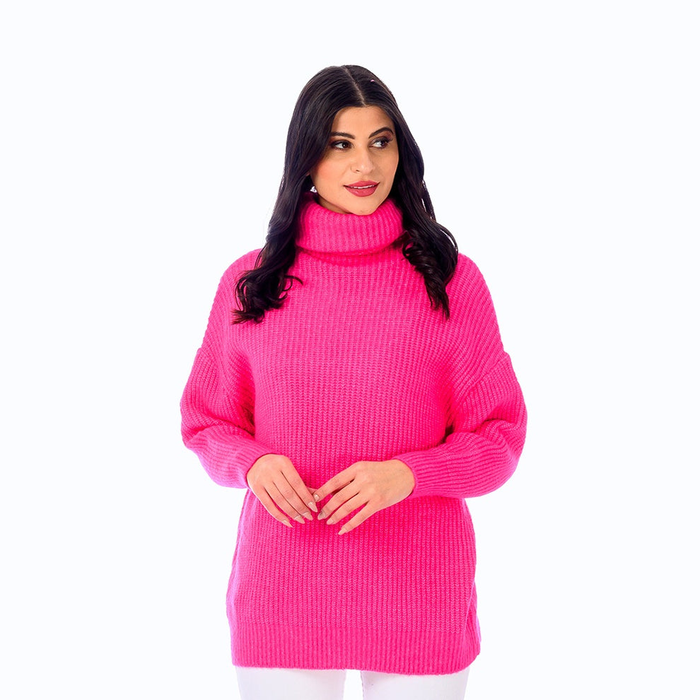 Pure Color Turtleneck Long Sleeve Loose Sweaters For Women