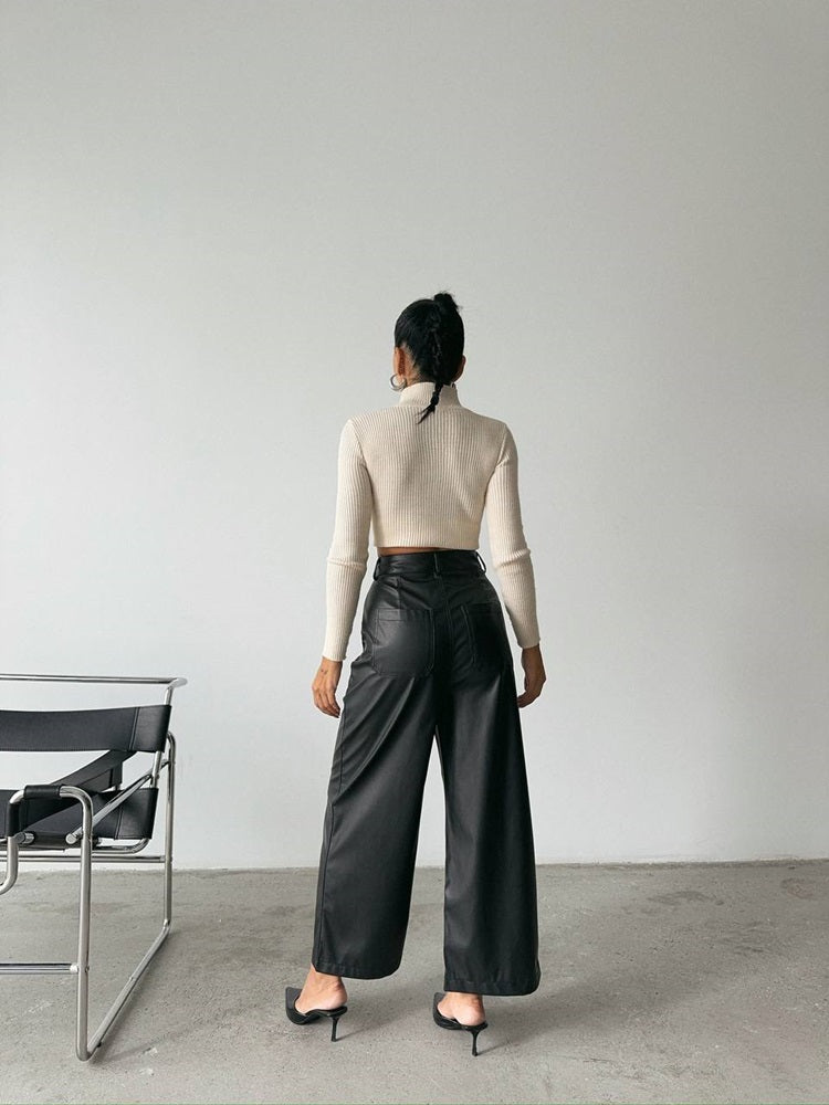Wide Leg Leather Pants