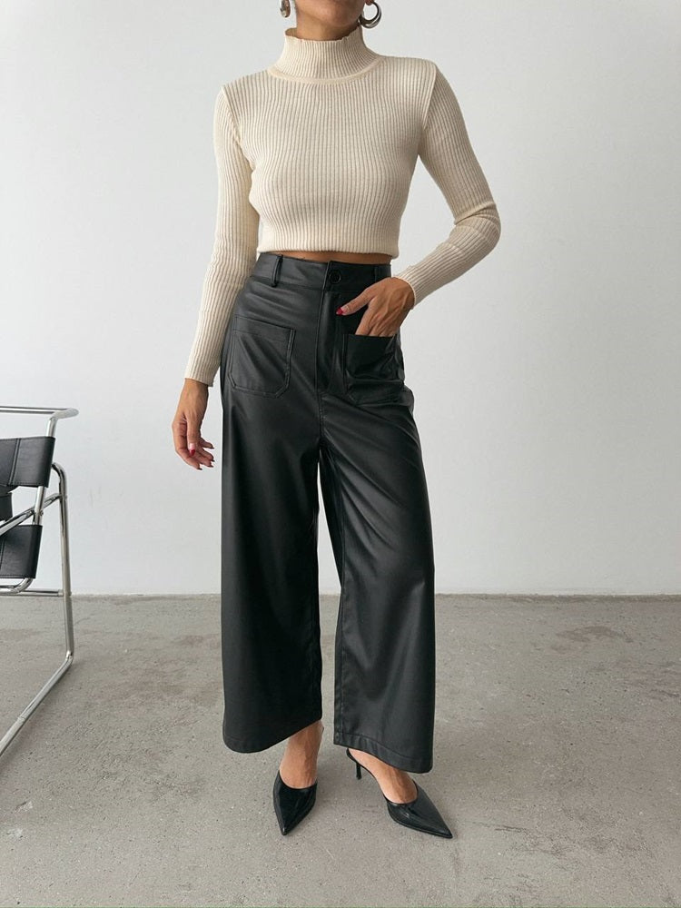 Wide Leg Leather Pants