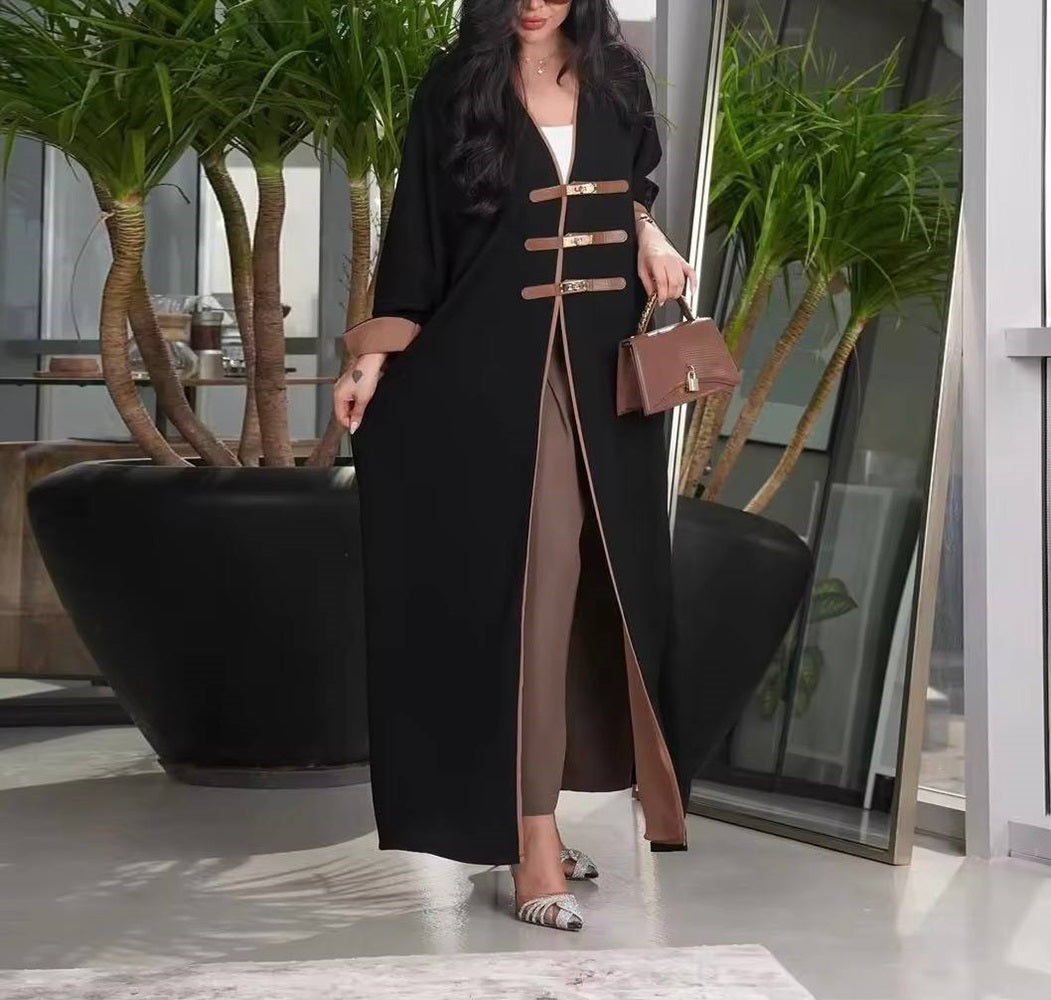 دراعة مفتوحة مع حزام جلد