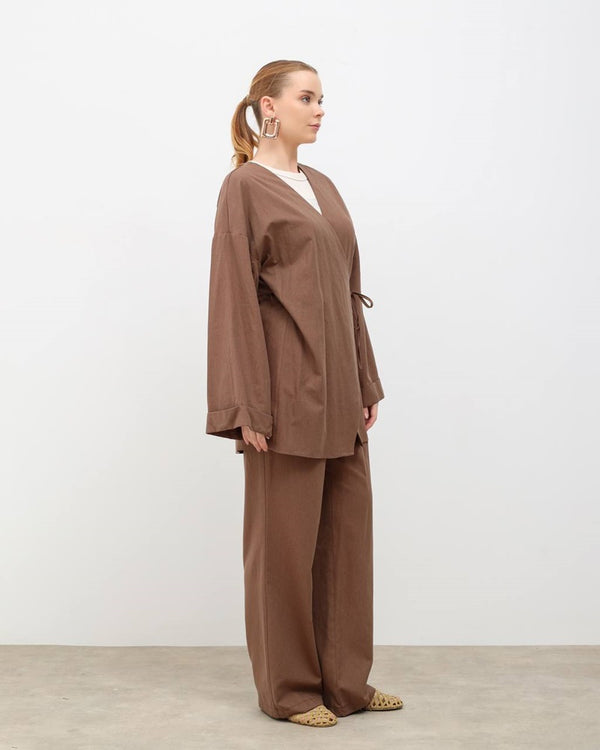 Two Pieces Cross Knot Elastic Waist Soild Sets