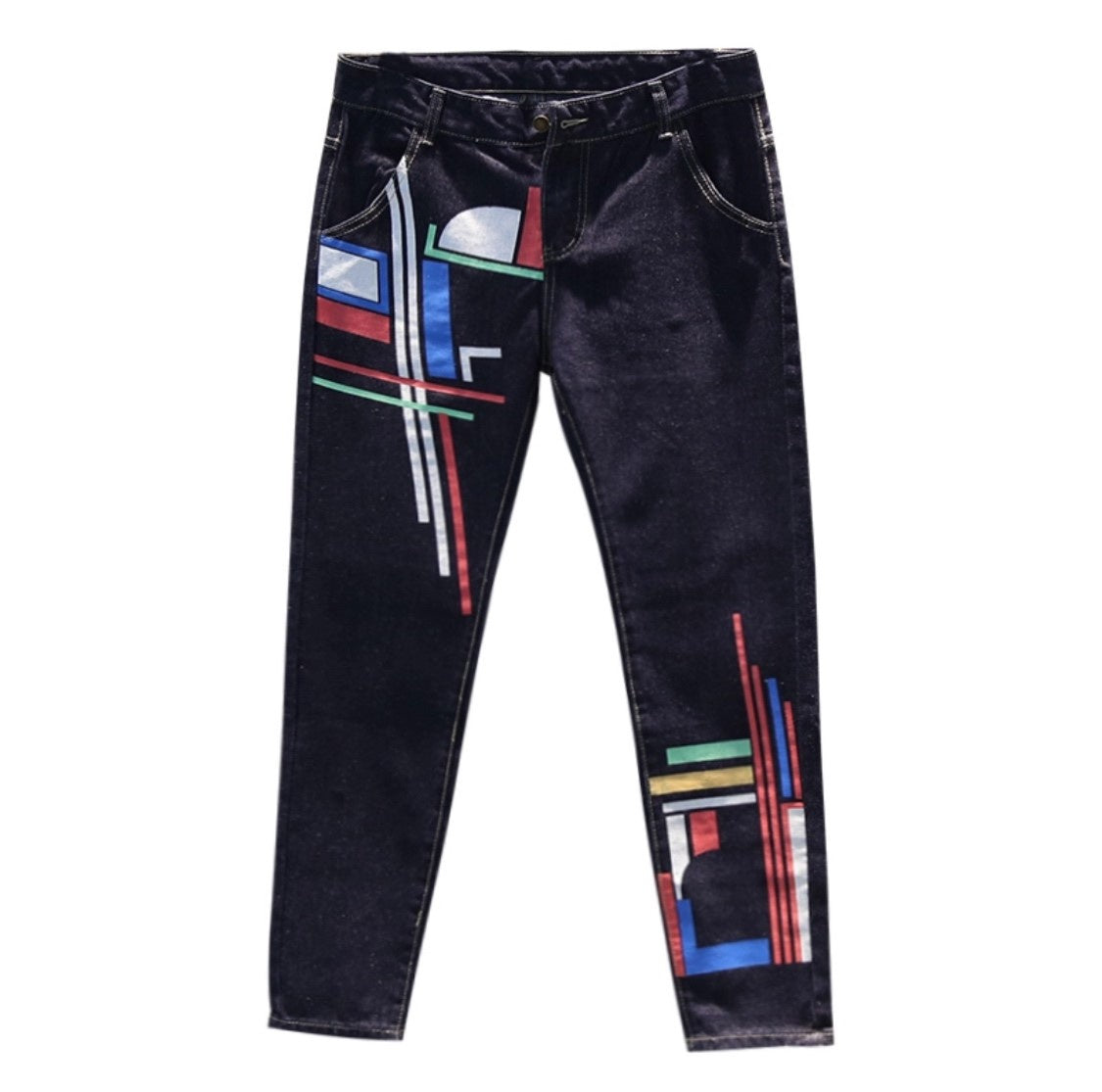 Denim patchwork asymmetrical pant