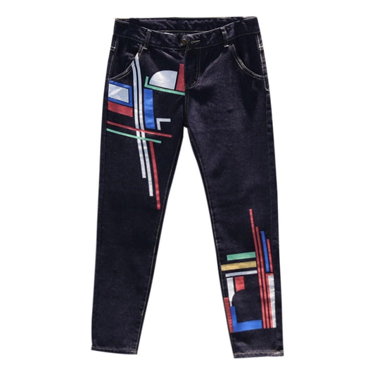 Denim patchwork asymmetrical pant