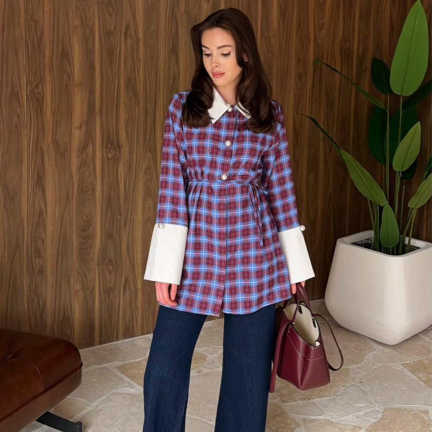 Plaid Shirt With Contrast Cuffs