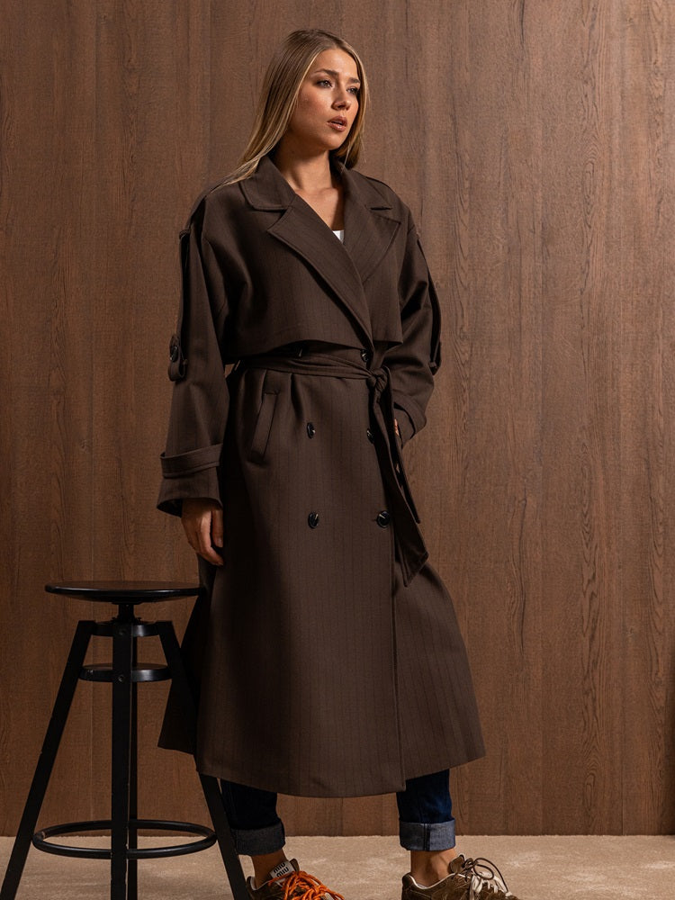 Striped Belted Trench Coat