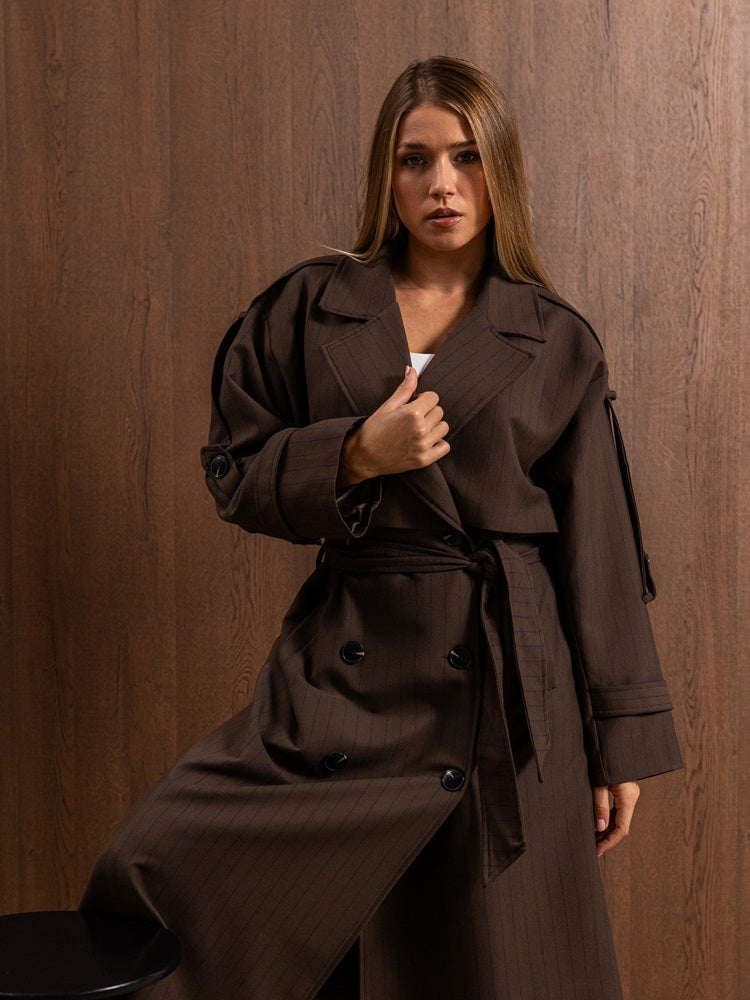 Striped Belted Trench Coat