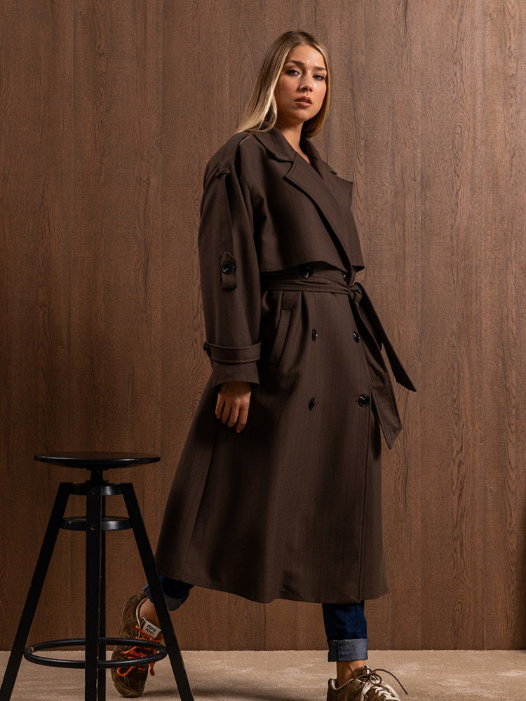 Striped Belted Trench Coat