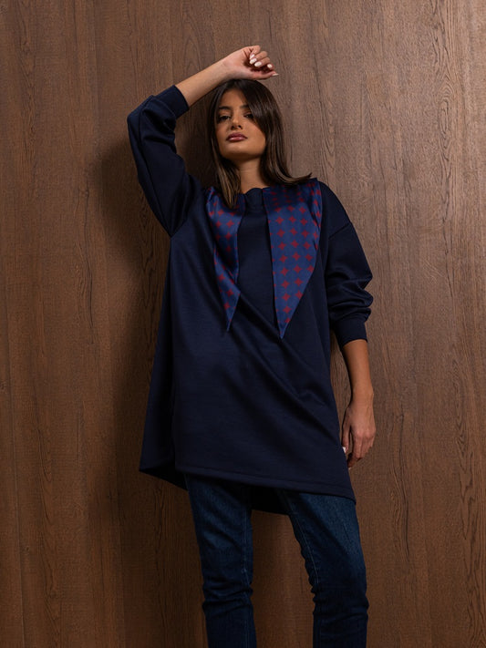 Navy Top with Scarf