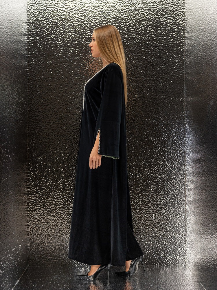 Velvet Black Kaftan with Stones