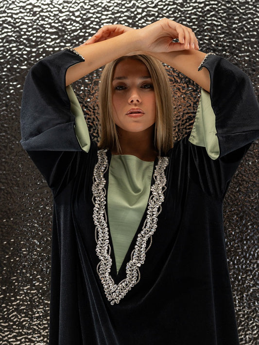 Velvet Black Kaftan with Stones