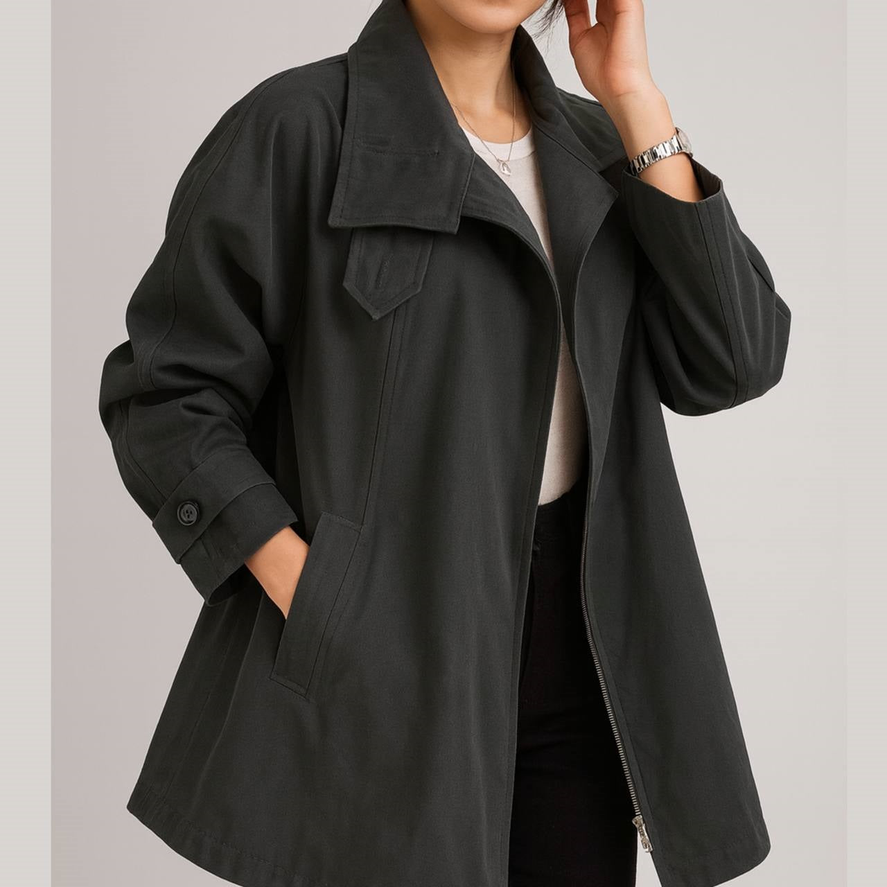 Zippered Jacket with Button