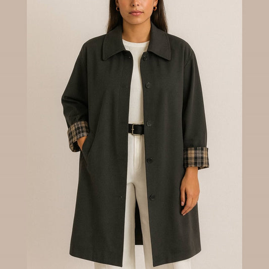 Plaid Cuff Trench Coat