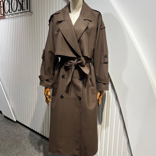 Striped Belted Trench Coat