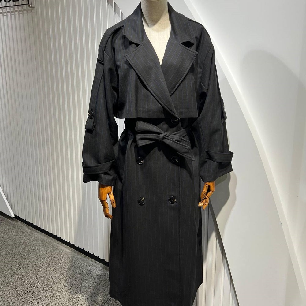 Striped Belted Trench Coat