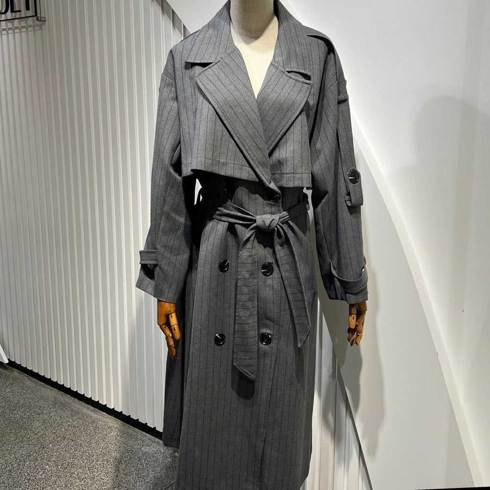 Striped Belted Trench Coat