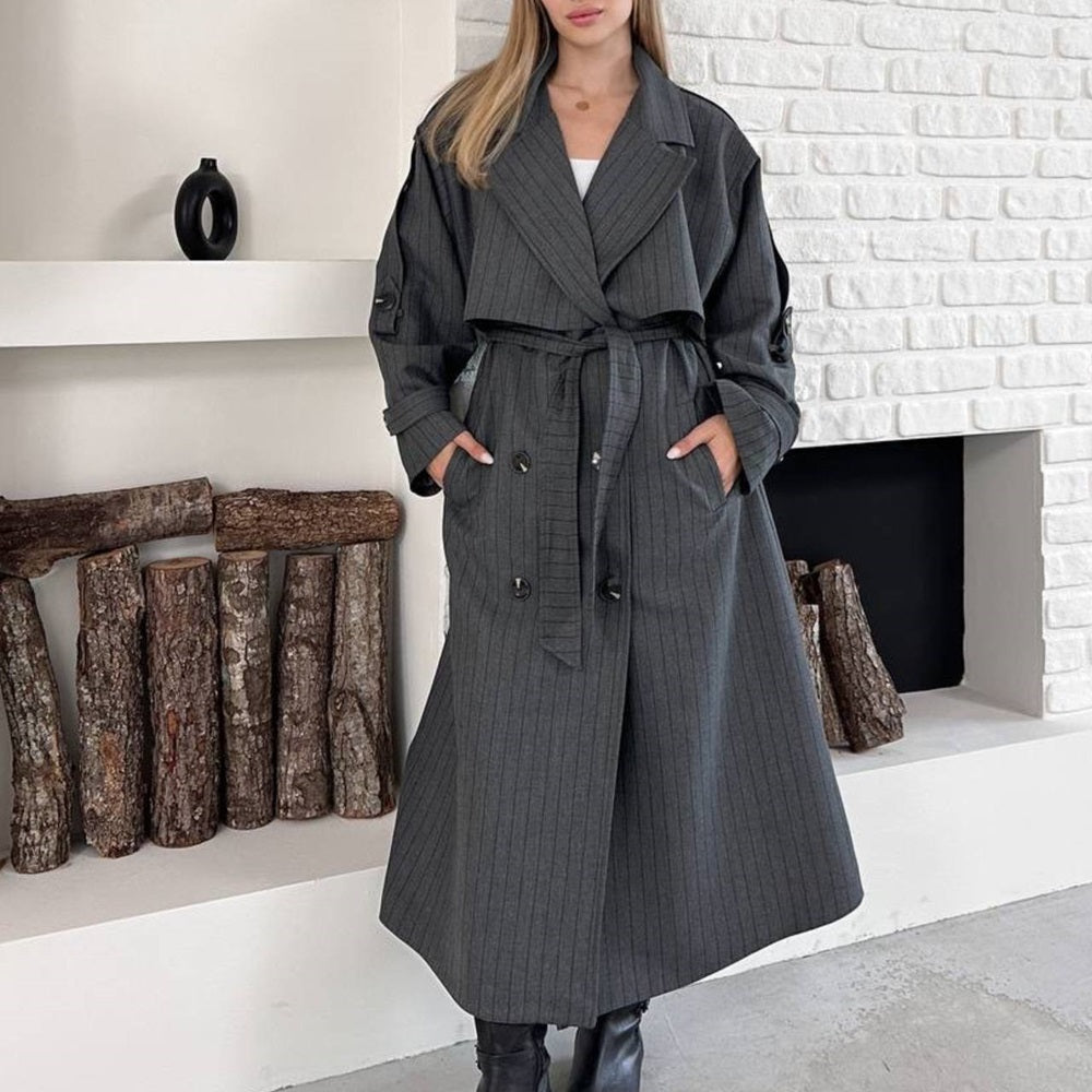 Striped Belted Trench Coat
