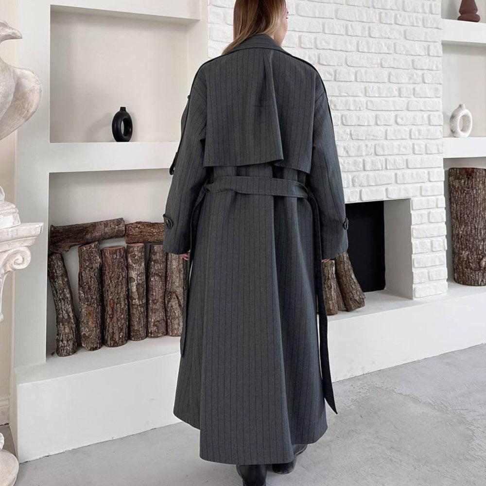 Striped Belted Trench Coat