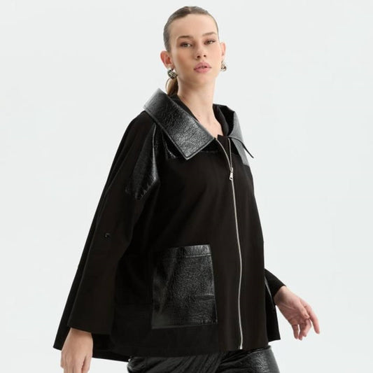 Cotton Oversized Jacket with Leather