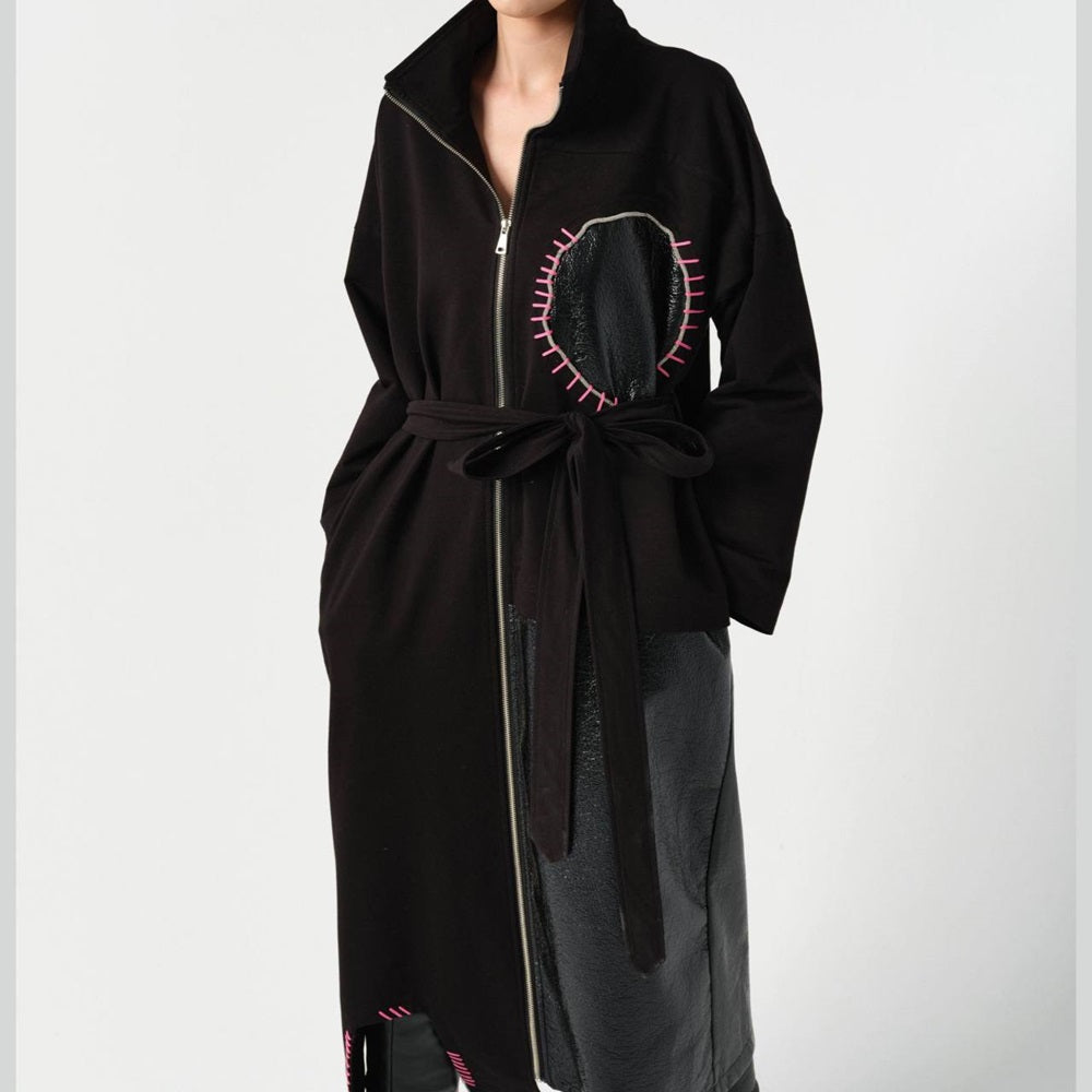 Cotton Trench Coat w/ Leather