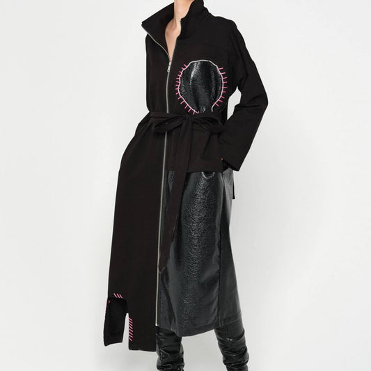 Cotton Trench Coat w/ Leather