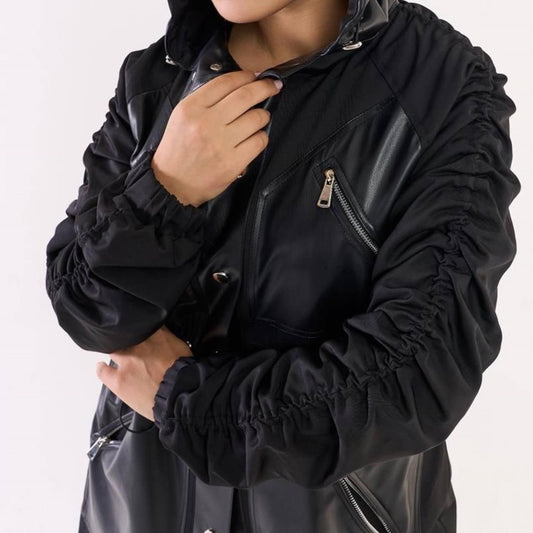 Hooded Trench Coat with Leather