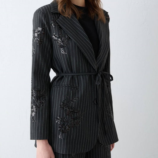 Embroidered Striped Two Piece Set