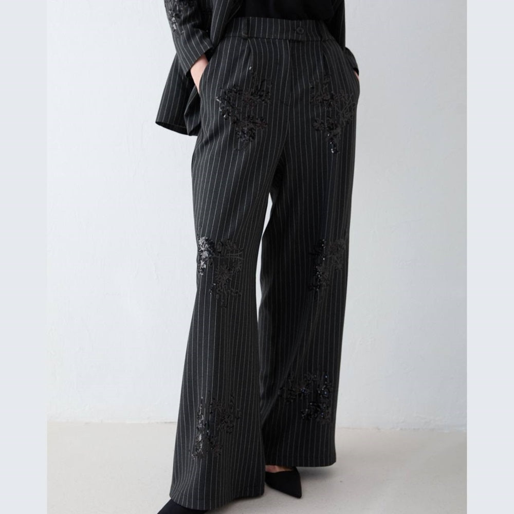 Embroidered Striped Two Piece Set