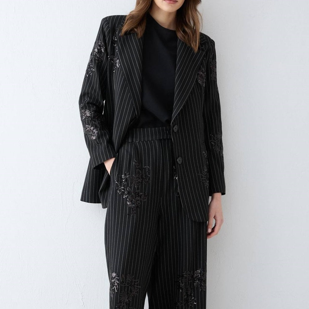 Embroidered Striped Two Piece Set