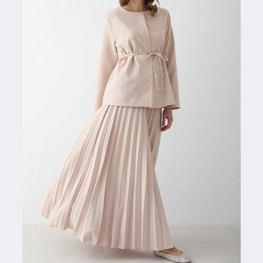 Embellished Top & Pleated Skirt Set