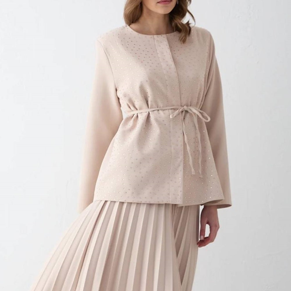 Embellished Top & Pleated Skirt Set