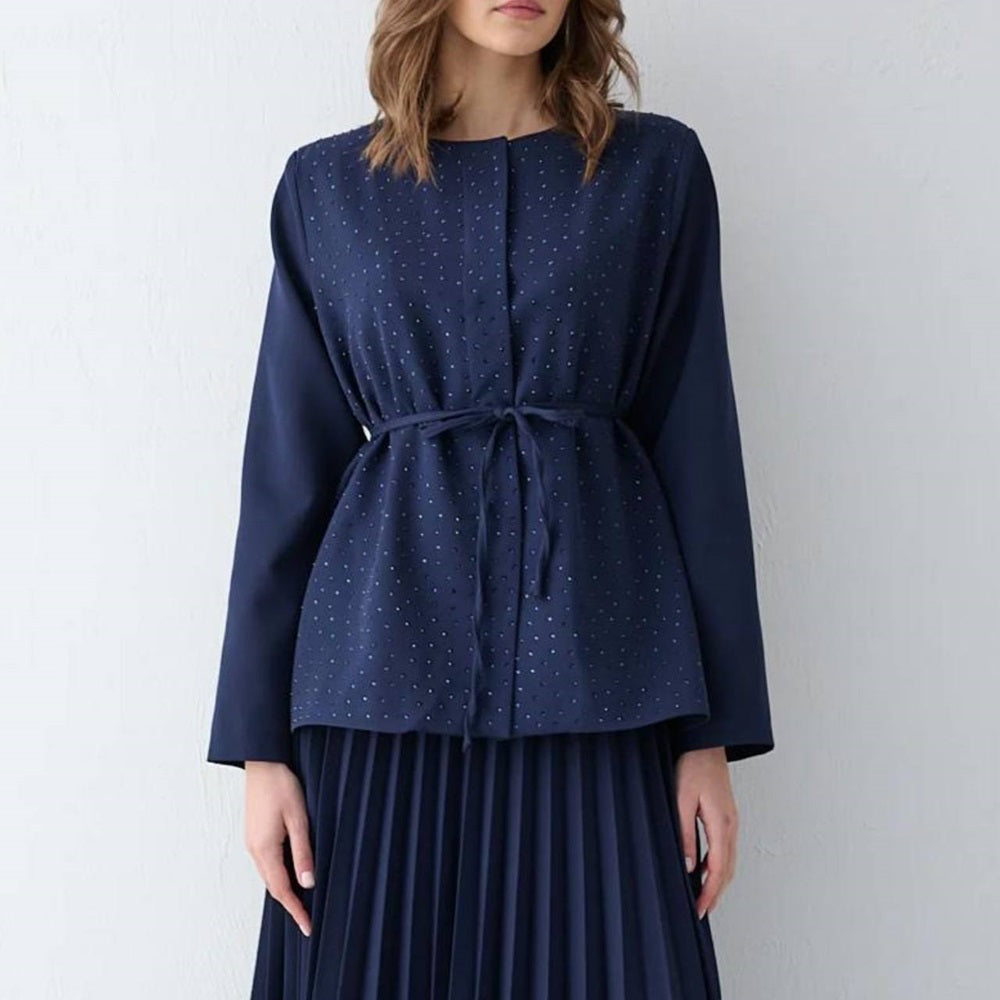 Embellished Top & Pleated Skirt Set