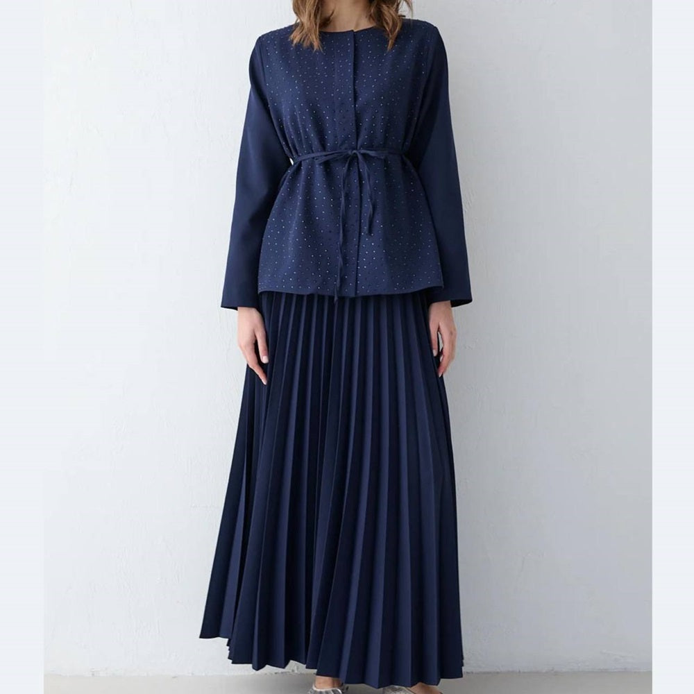 Embellished Top & Pleated Skirt Set