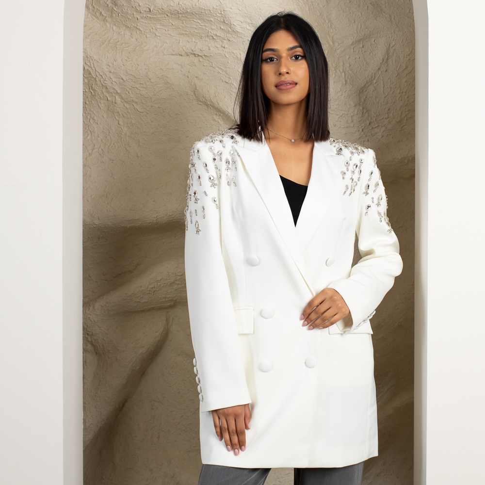 Blazer With Crystals-Off White