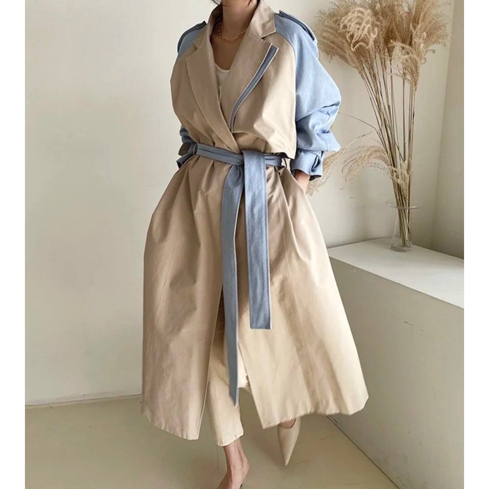 Beige and blue Trench Coat 