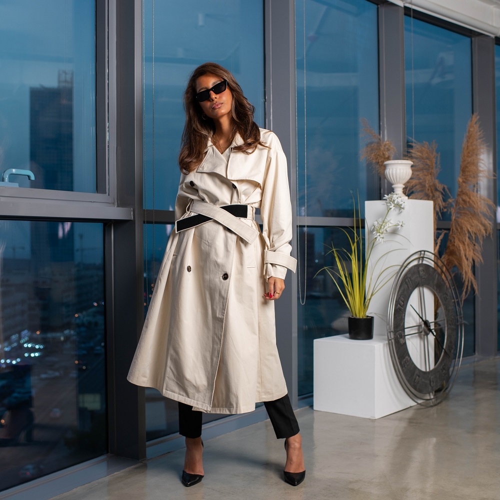 Off White Trench Coat With Belt